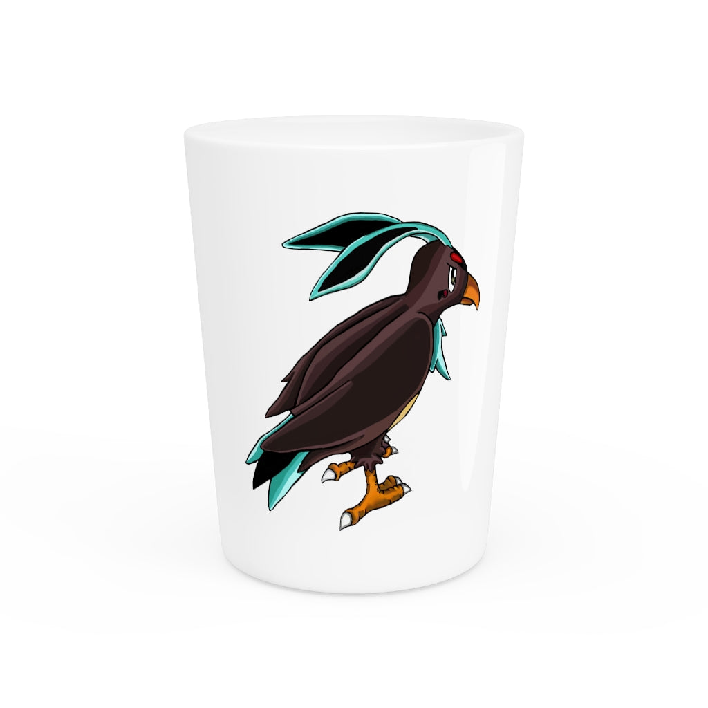 Personalized Birdam Shot Glass with white ceramic and customizable design, available in white or black interior.