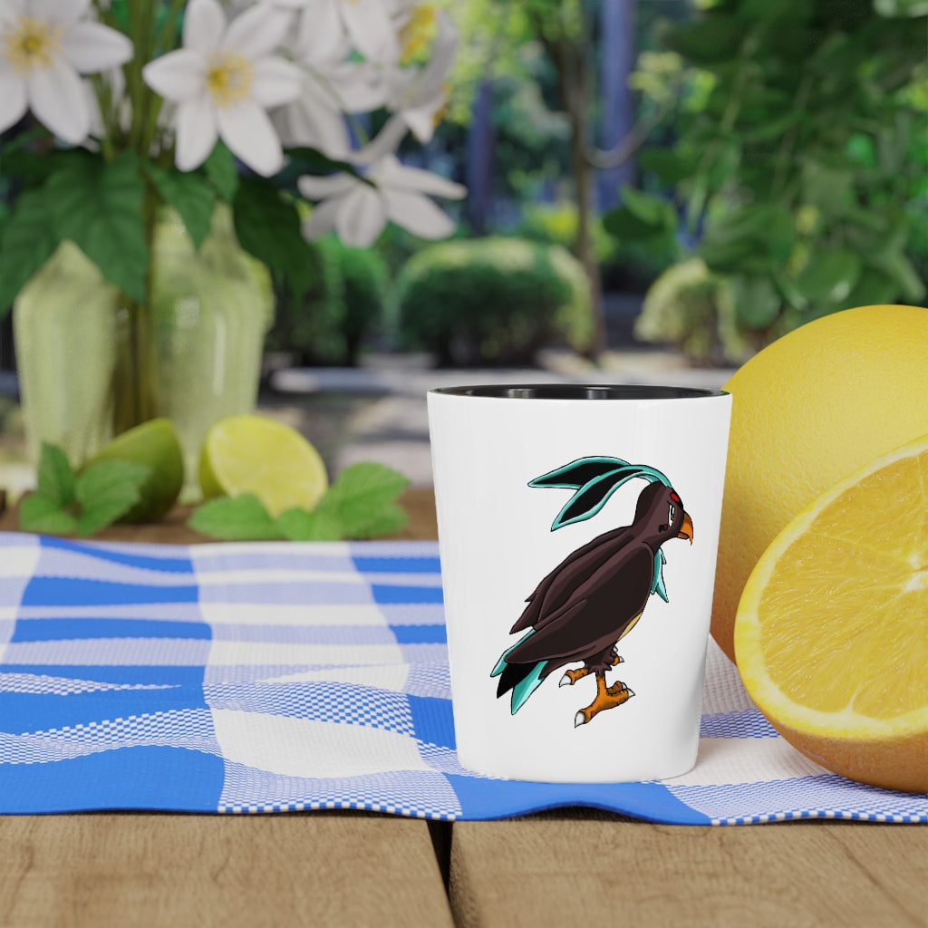 Personalized Birdam Shot Glass with white ceramic and customizable design, available in white or black interior.