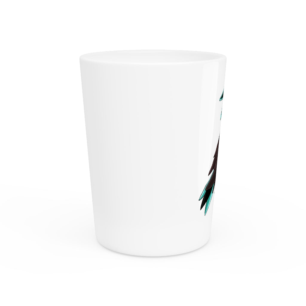 Personalized Birdam Shot Glass with white ceramic and customizable design, available in white or black interior.