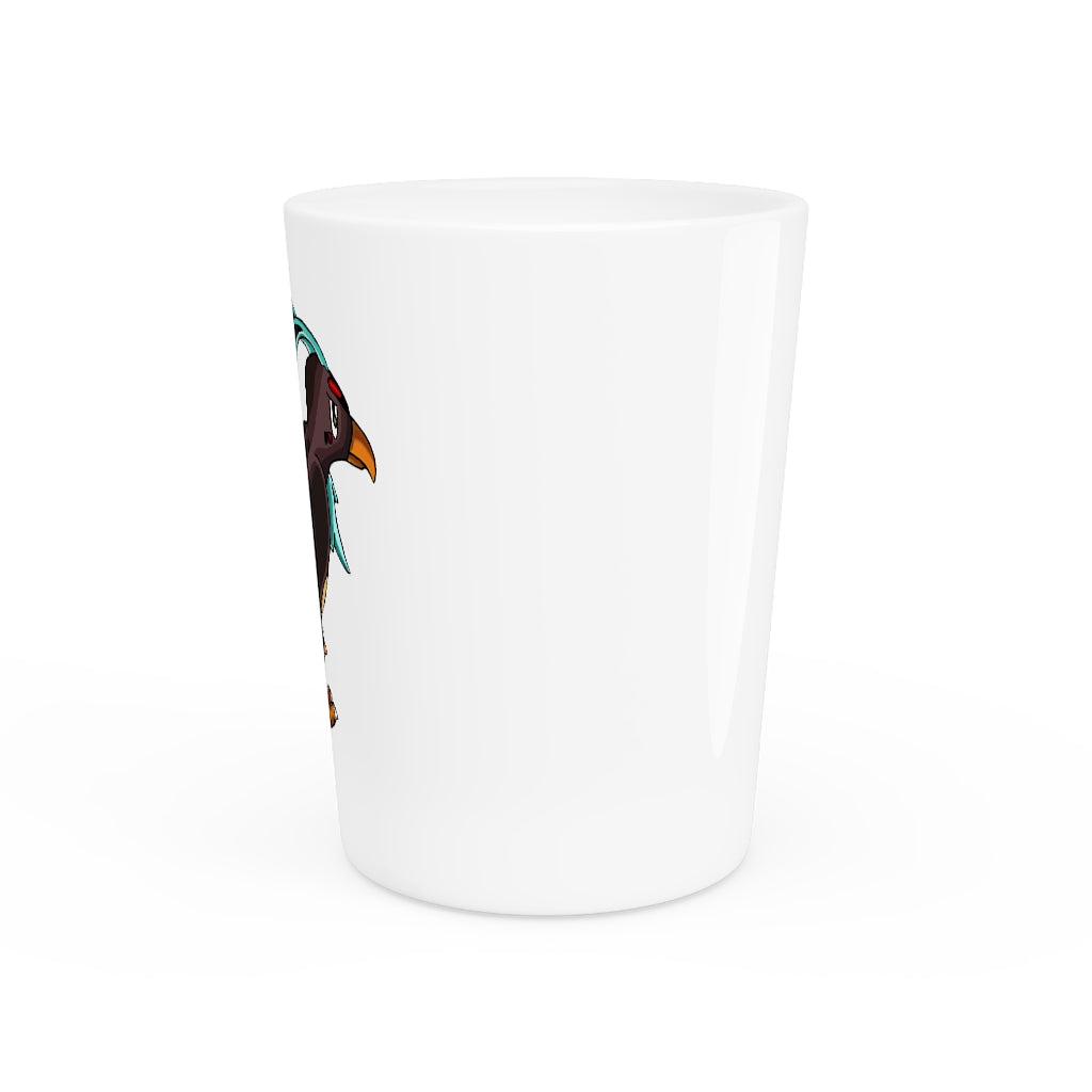 Personalized Birdam Shot Glass with white ceramic and customizable design, available in white or black interior.