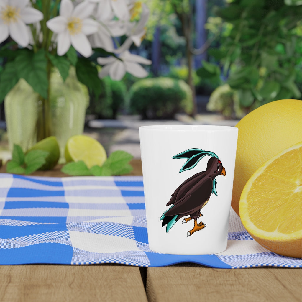 Personalized Birdam Shot Glass with white ceramic and customizable design, available in white or black interior.