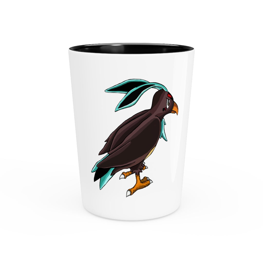 Personalized Birdam Shot Glass with white ceramic and customizable design, available in white or black interior.