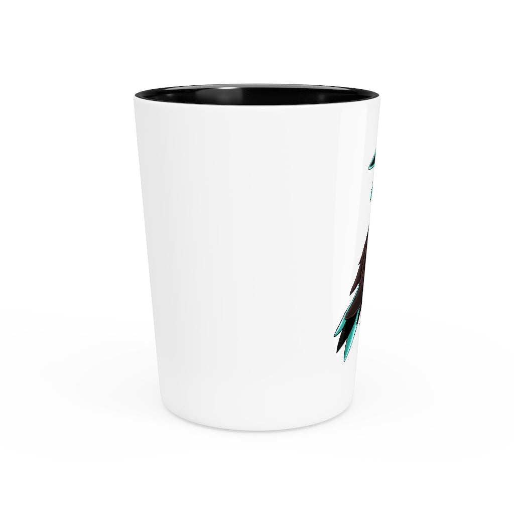 Personalized Birdam Shot Glass with white ceramic and customizable design, available in white or black interior.