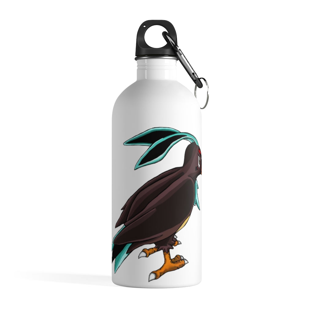 Birdam Stainless Steel Water Bottle with a plastic screw top and carabiner, showcasing its sleek design and vibrant print.