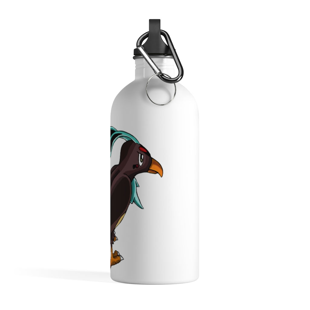 Birdam Stainless Steel Water Bottle with a plastic screw top and carabiner, showcasing its sleek design and vibrant print.