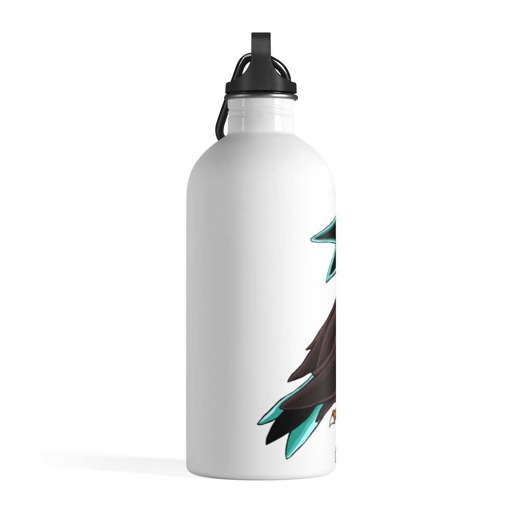 Birdam Stainless Steel Water Bottle with a plastic screw top and carabiner, showcasing its sleek design and vibrant print.