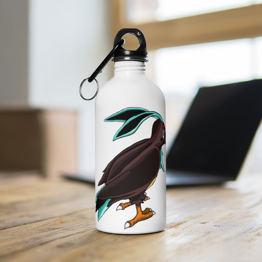 Birdam Stainless Steel Water Bottle with a plastic screw top and carabiner, showcasing its sleek design and vibrant print.