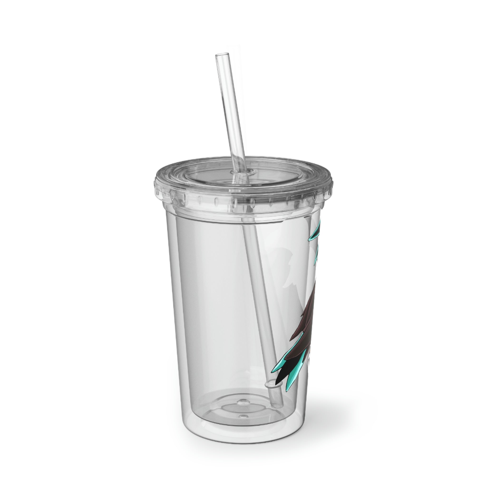 Birdam Suave Acrylic Cup in stainless steel with a black screw-on cap and a plastic straw, showcasing a customizable design.