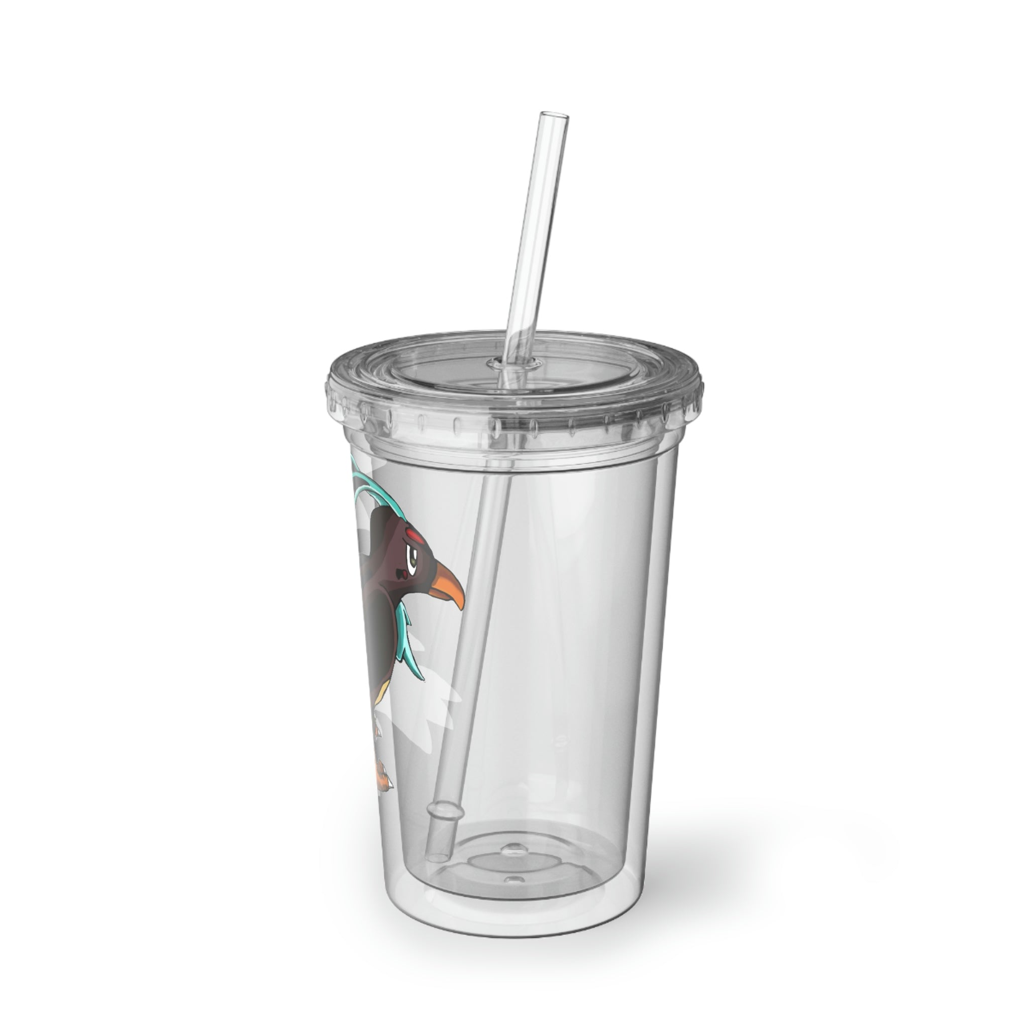 Birdam Suave Acrylic Cup in stainless steel with a black screw-on cap and a plastic straw, showcasing a customizable design.