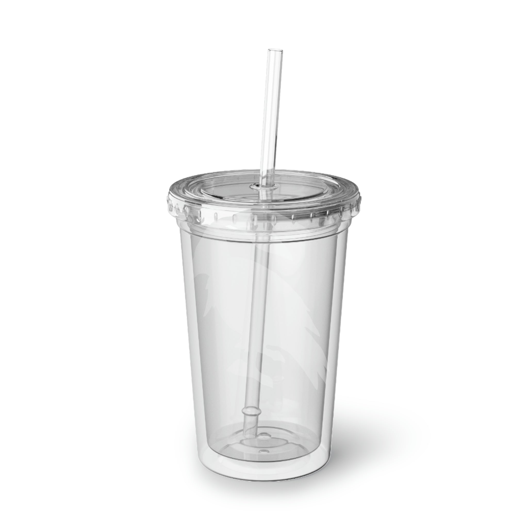 Birdam Suave Acrylic Cup in stainless steel with a black screw-on cap and a plastic straw, showcasing a customizable design.