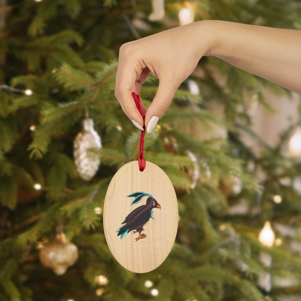 Birdam Wooden Christmas Ornaments featuring six whimsical shapes, crafted from solid wood with a red ribbon and magnetic back for versatile display.