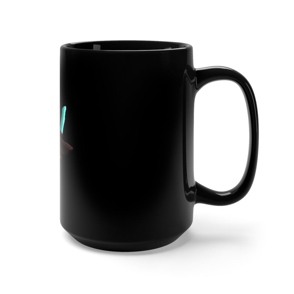 Birdi Black Mug 15oz, a stylish black ceramic mug with rounded corners and a comfortable C-handle, perfect for coffee and tea lovers.