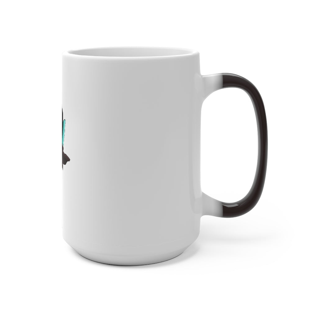 Birdi Color Changing Mug showcasing its vibrant color transformation with a C-handle design.