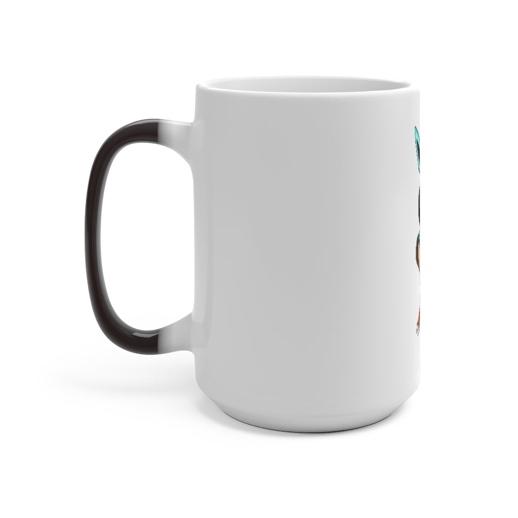 Birdi Color Changing Mug showcasing its vibrant color transformation with a C-handle design.