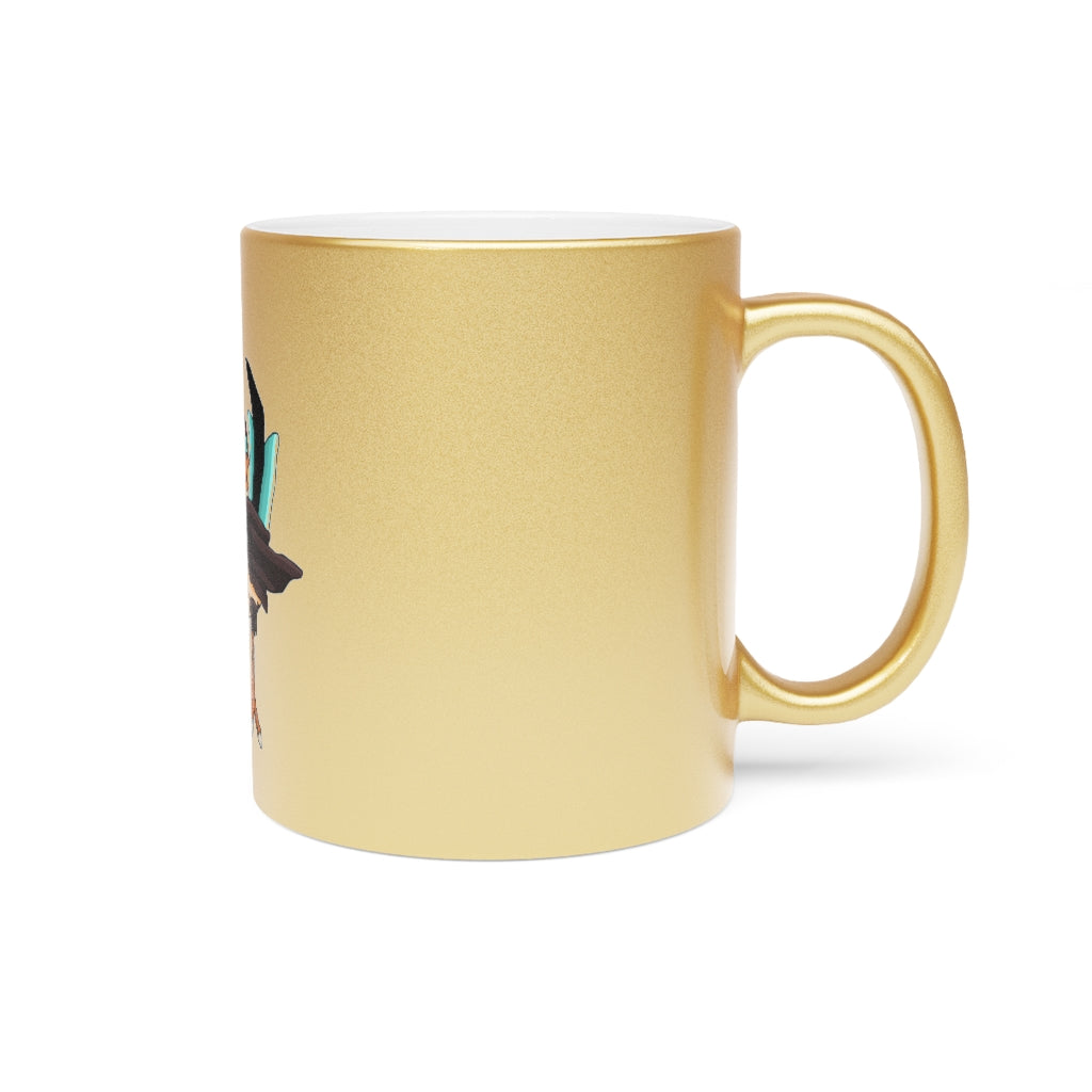 Birdi Metallic Mug in Silver and Gold with customizable design options, showcasing a sleek ceramic finish and comfortable C-handle.