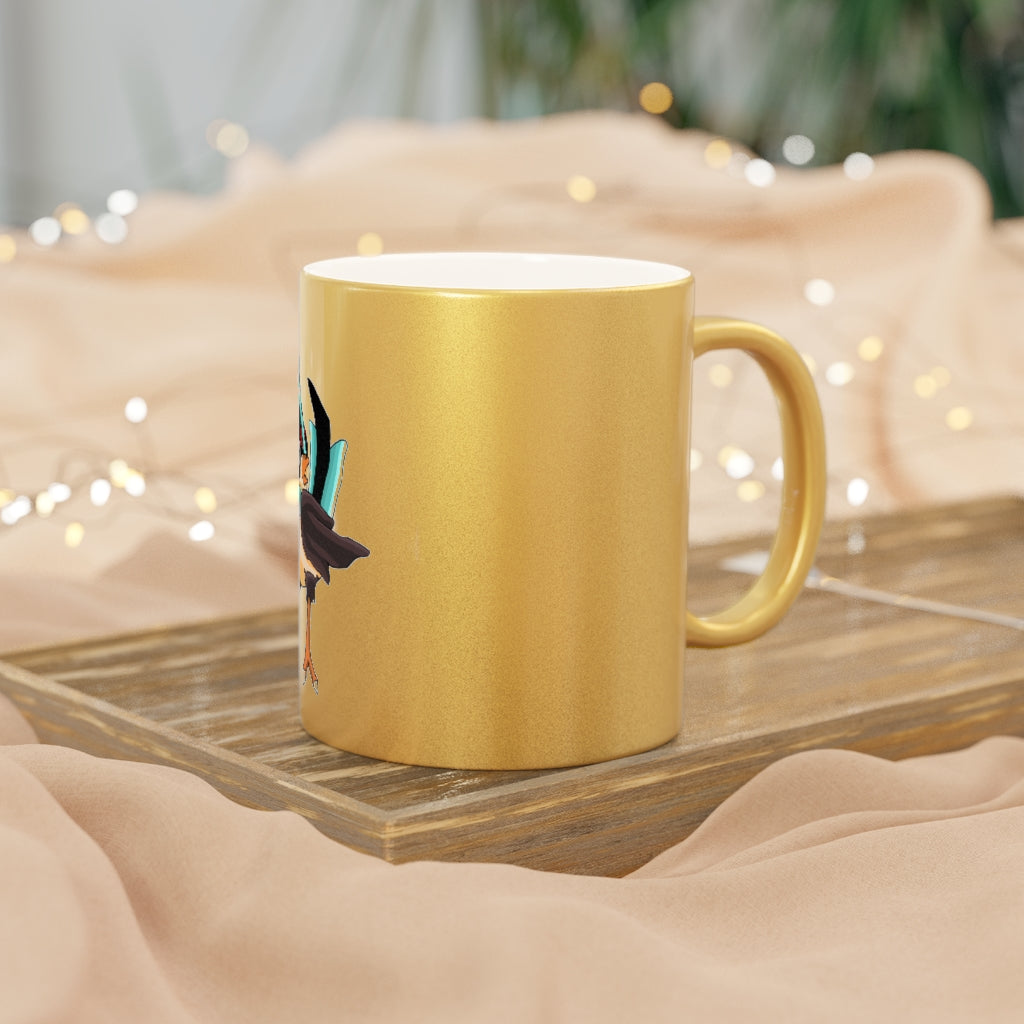 Birdi Metallic Mug in Silver and Gold with customizable design options, showcasing a sleek ceramic finish and comfortable C-handle.