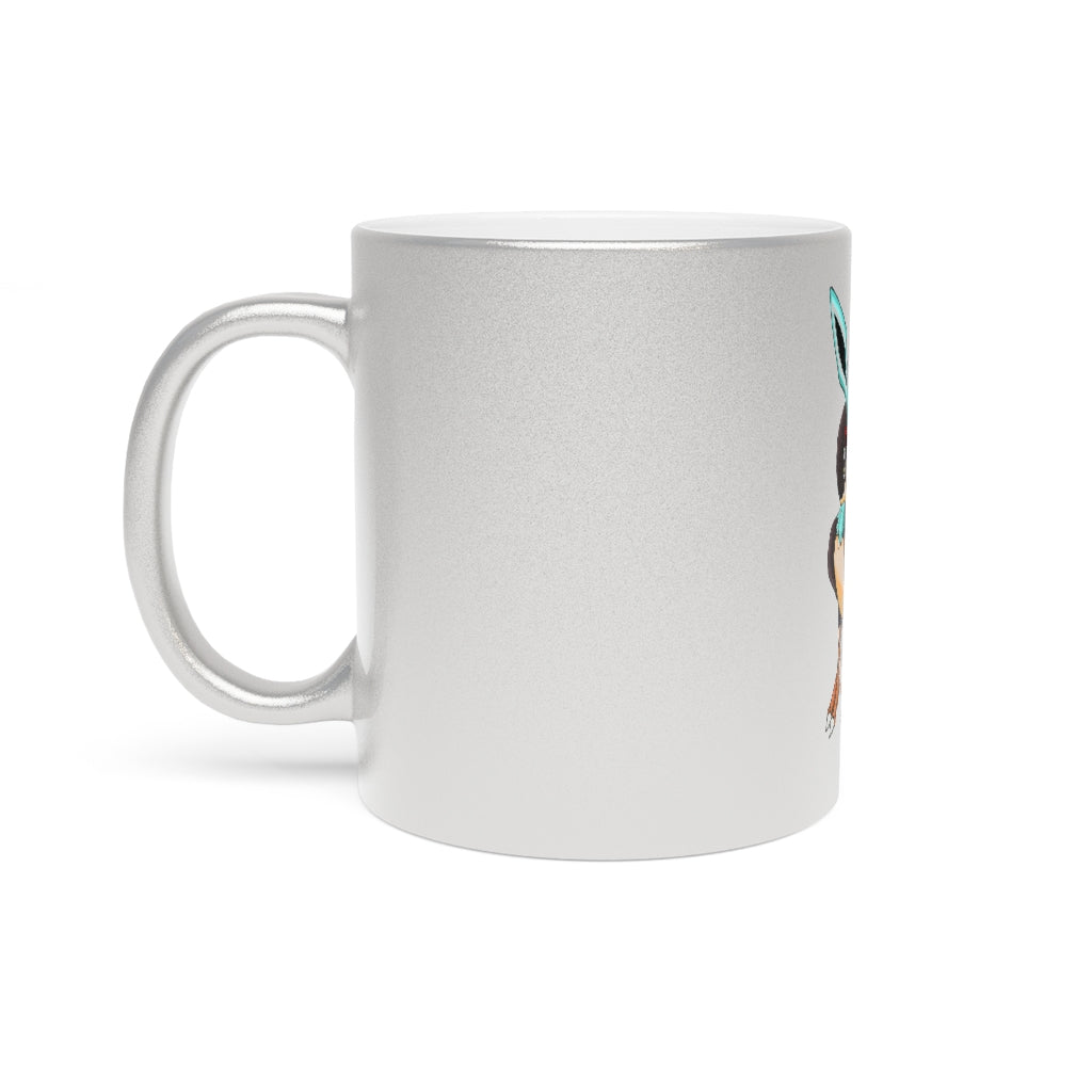 Birdi Metallic Mug in Silver and Gold with customizable design options, showcasing a sleek ceramic finish and comfortable C-handle.