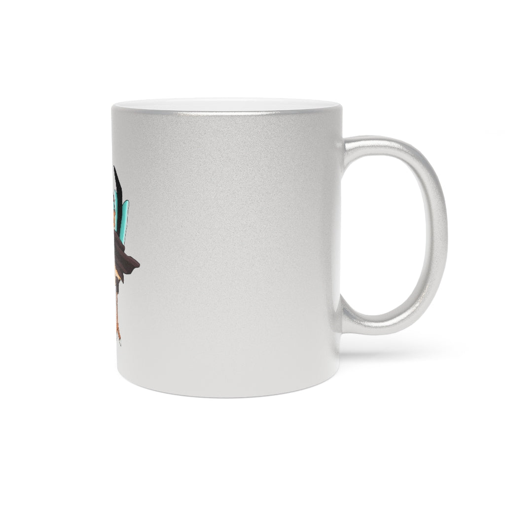 Birdi Metallic Mug in Silver and Gold with customizable design options, showcasing a sleek ceramic finish and comfortable C-handle.