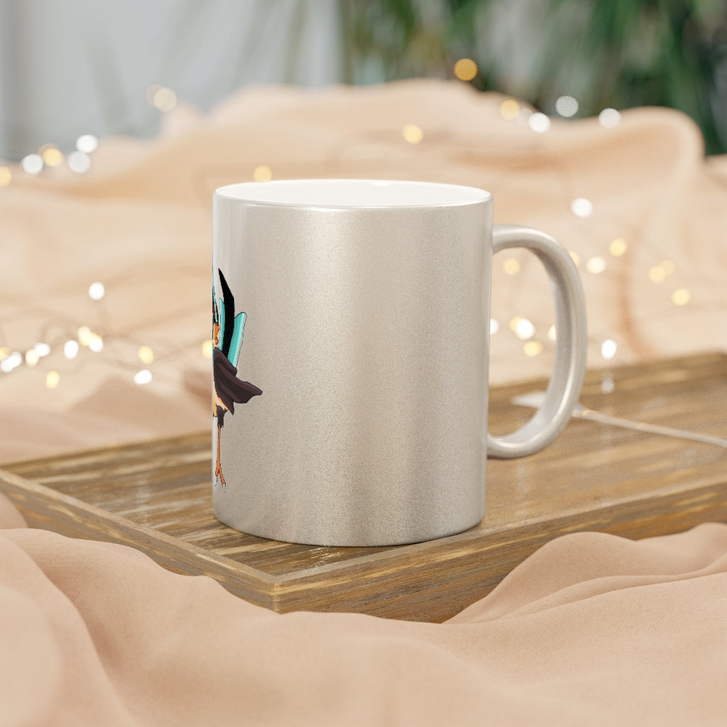 Birdi Metallic Mug in Silver and Gold with customizable design options, showcasing a sleek ceramic finish and comfortable C-handle.