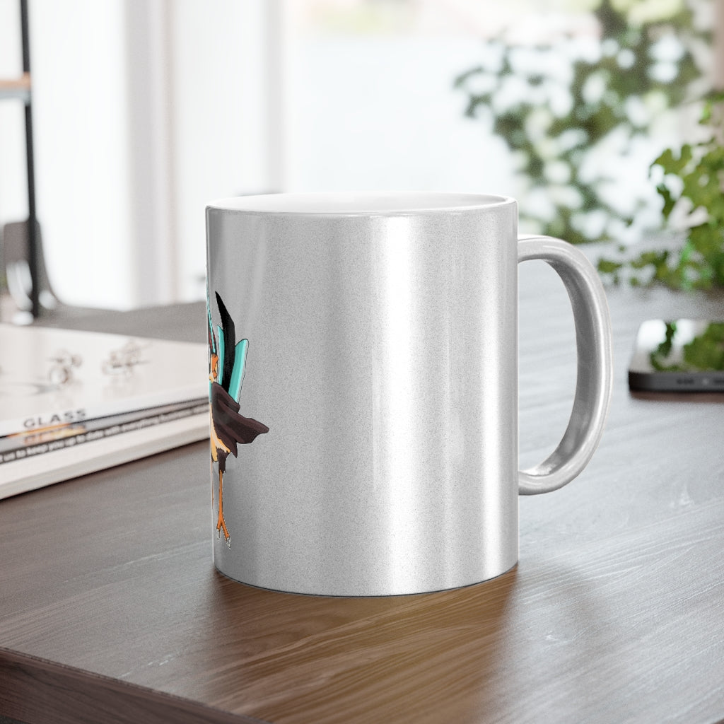 Birdi Metallic Mug in Silver and Gold with customizable design options, showcasing a sleek ceramic finish and comfortable C-handle.