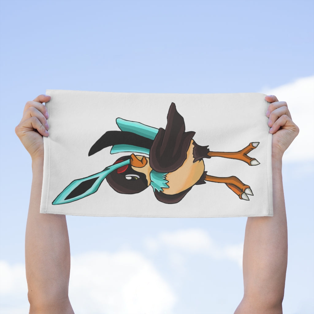 Birdi Rally Towel measuring 11x18 inches, featuring one side in absorbent cotton and the other in soft printed mink polyester, showcasing vibrant colors.