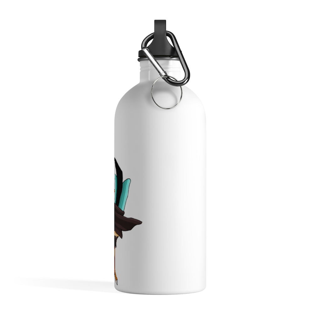 Birdi Stainless Steel Water Bottle with plastic screw top and carabiner, showcasing its sleek design and practical features.