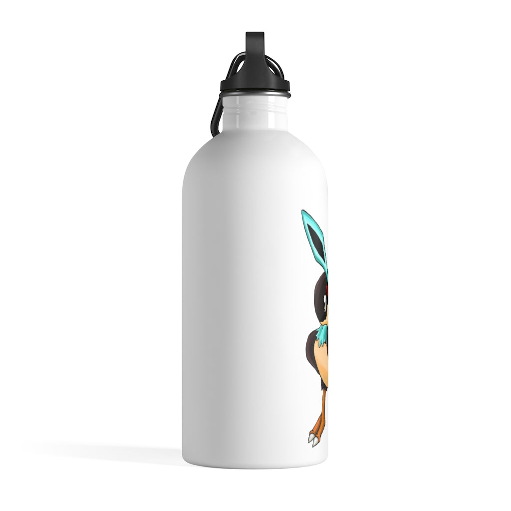 Birdi Stainless Steel Water Bottle with plastic screw top and carabiner, showcasing its sleek design and practical features.