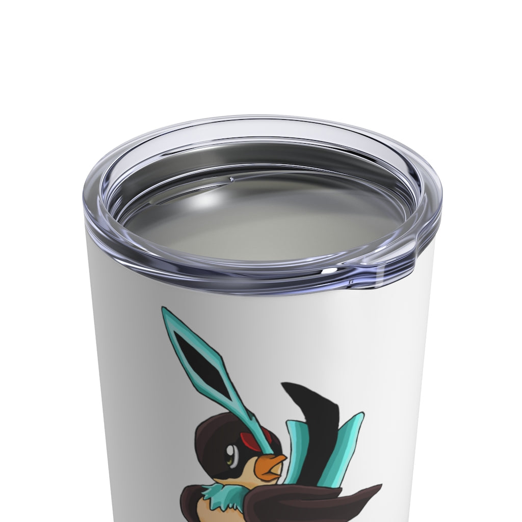 Birdi Tumbler 10oz in stainless steel with a see-thru plastic lid, showcasing its sleek design and compact size.