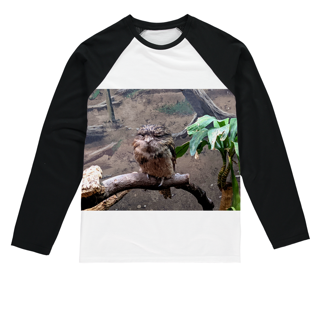 BirdOwl Sublimation Baseball Long Sleeve T-Shirt featuring a stylish crew neck and long sleeves, made from a mixed fabric blend for comfort and durability.