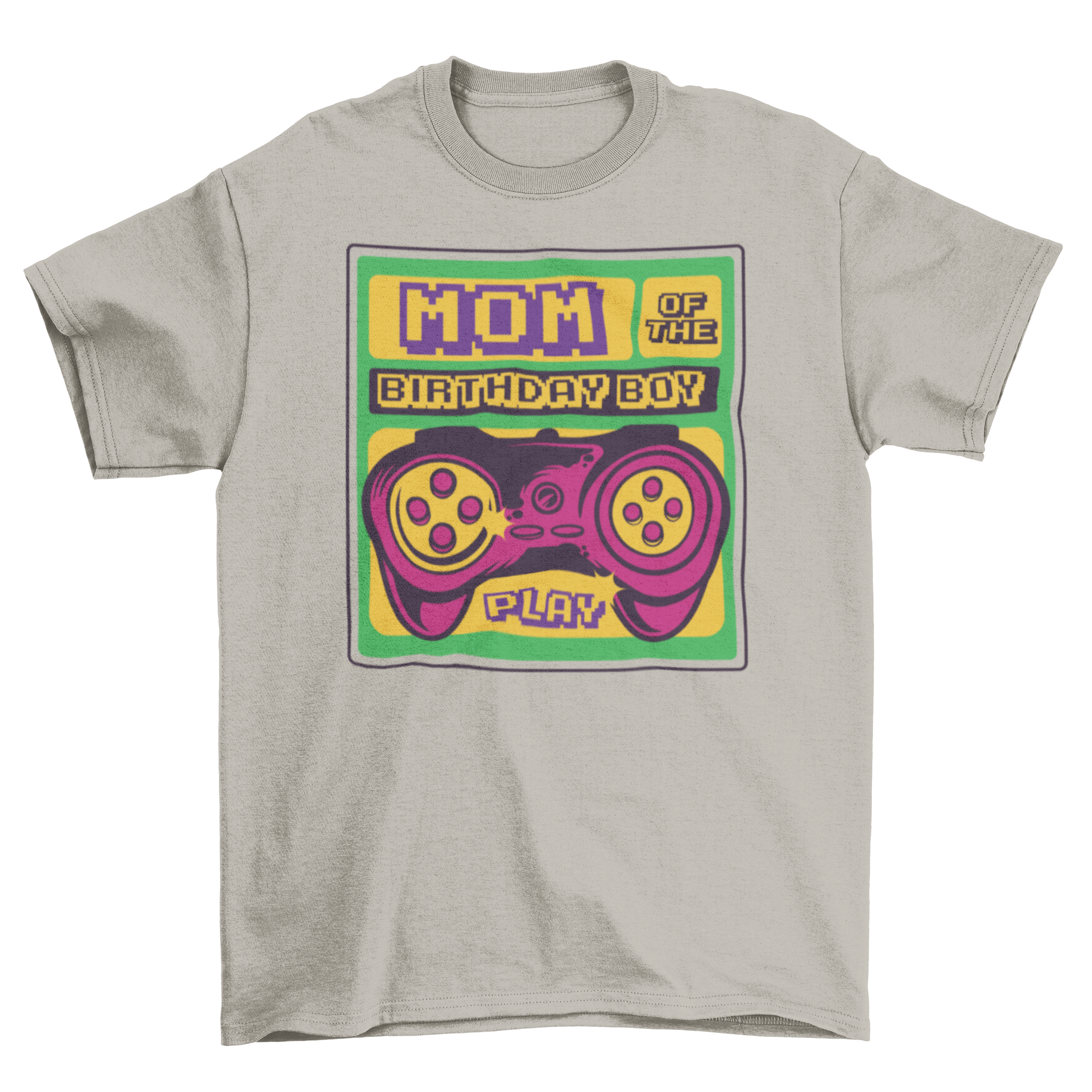 Birthday Boy Mom T-shirt featuring retro design and controller graphic, perfect for celebrating a son's birthday.