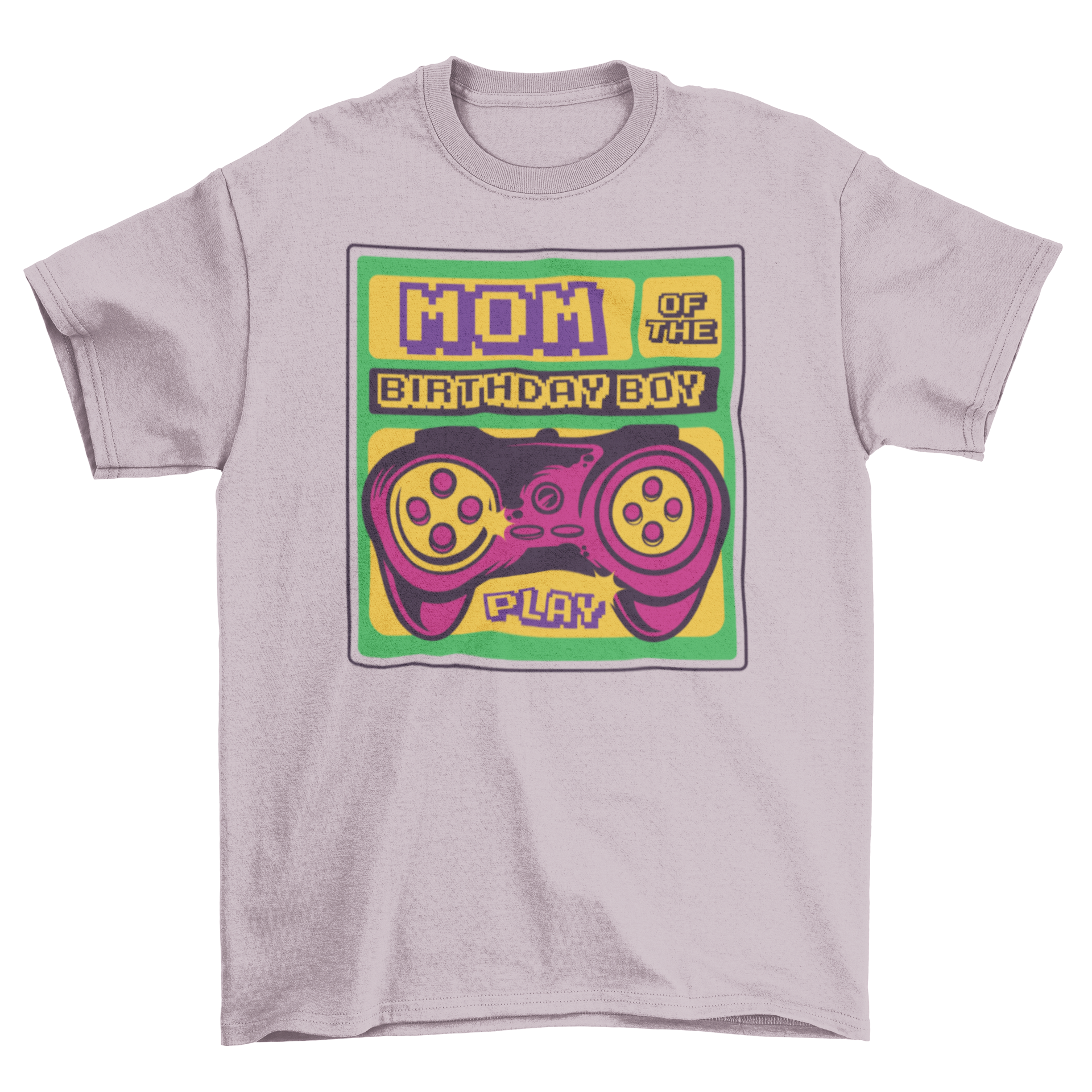 Birthday Boy Mom T-shirt featuring retro design and controller graphic, perfect for celebrating a son's birthday.