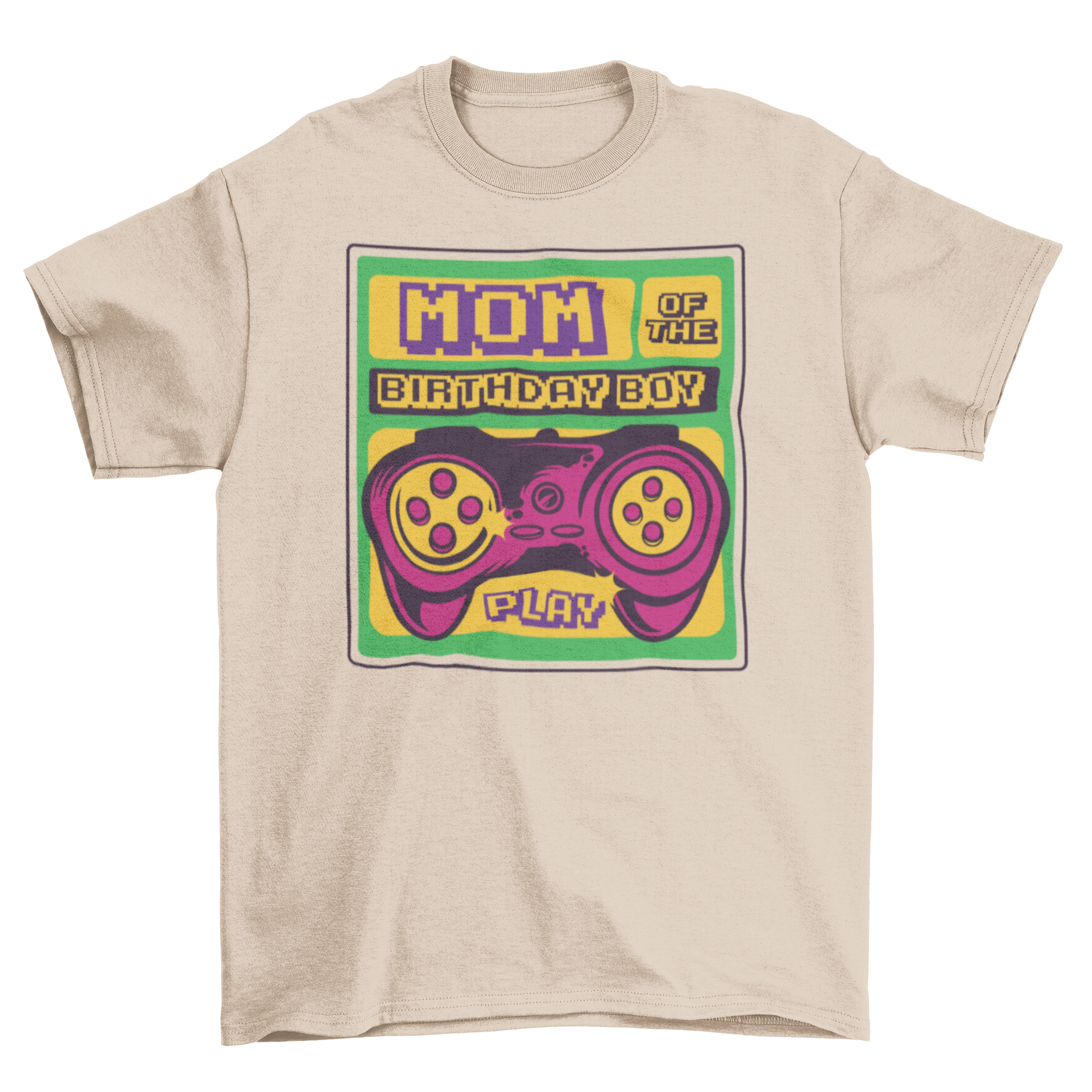 Birthday Boy Mom T-shirt featuring retro design and controller graphic, perfect for celebrating a son's birthday.