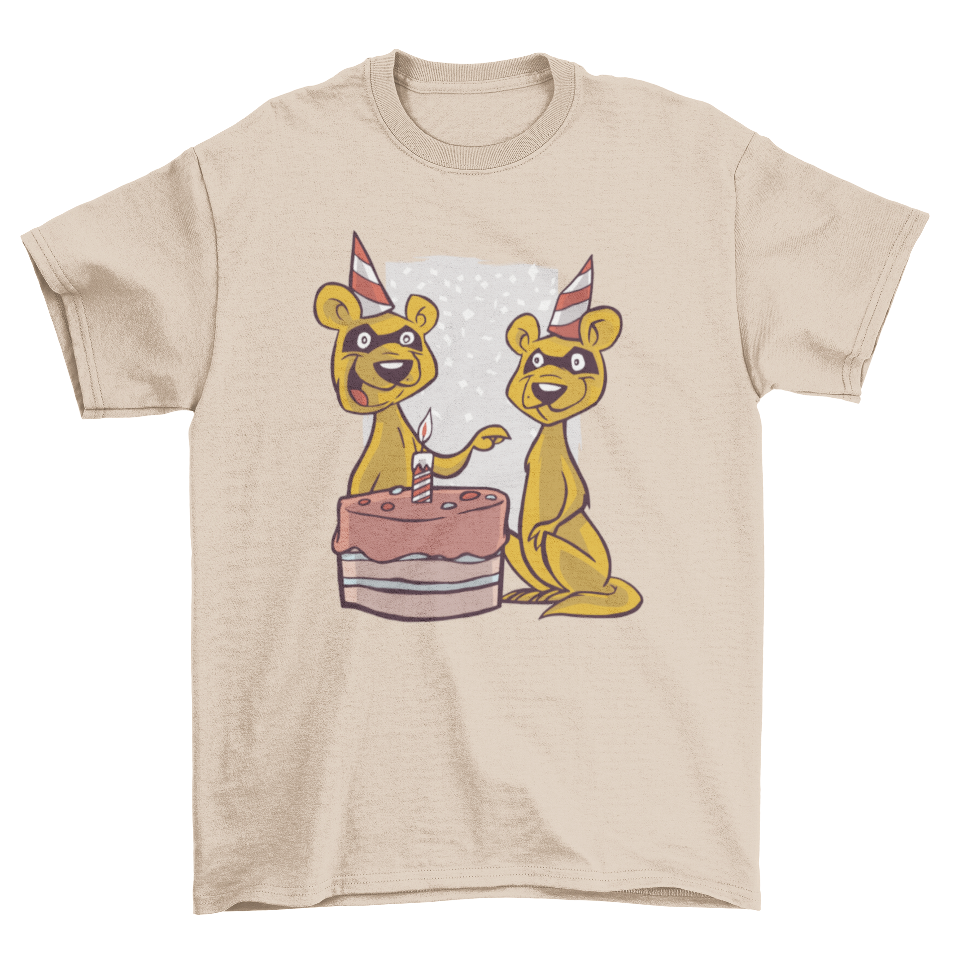 A playful Birthday Ferret T-shirt featuring two cute ferrets with a birthday cake and colorful decorations.