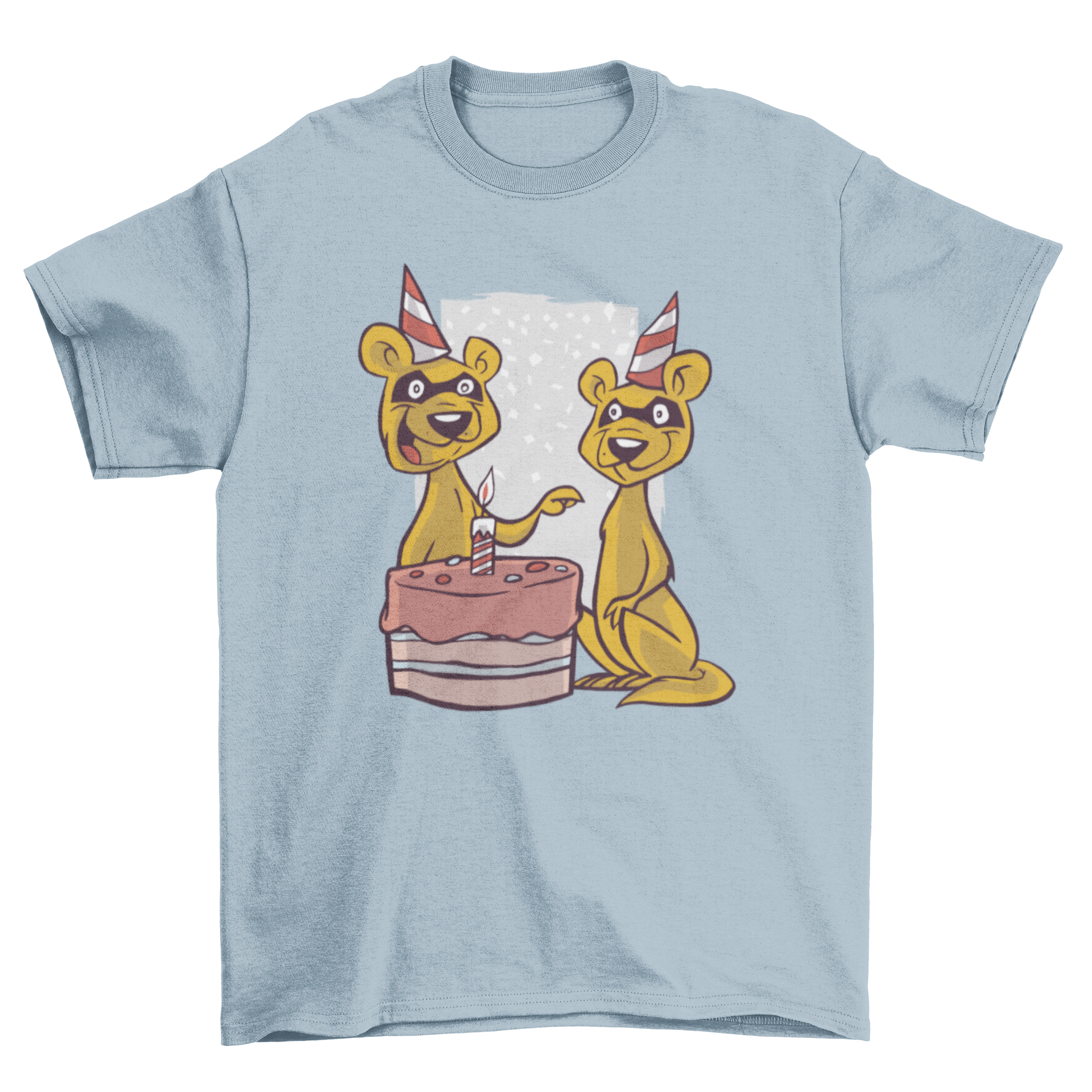 A playful Birthday Ferret T-shirt featuring two cute ferrets with a birthday cake and colorful decorations.