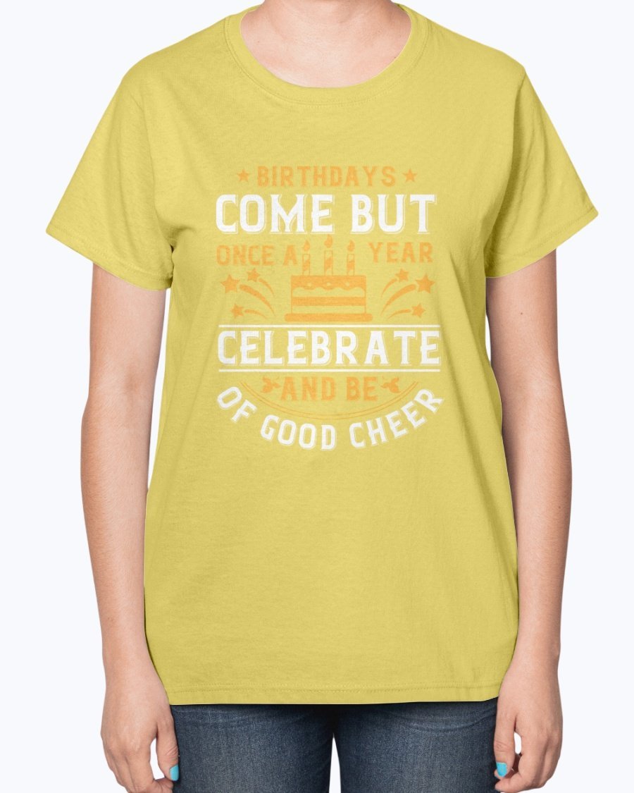 A stylish Birthday T-Shirt featuring a contoured fit and feminine-inspired design, perfect for celebrating birthdays.