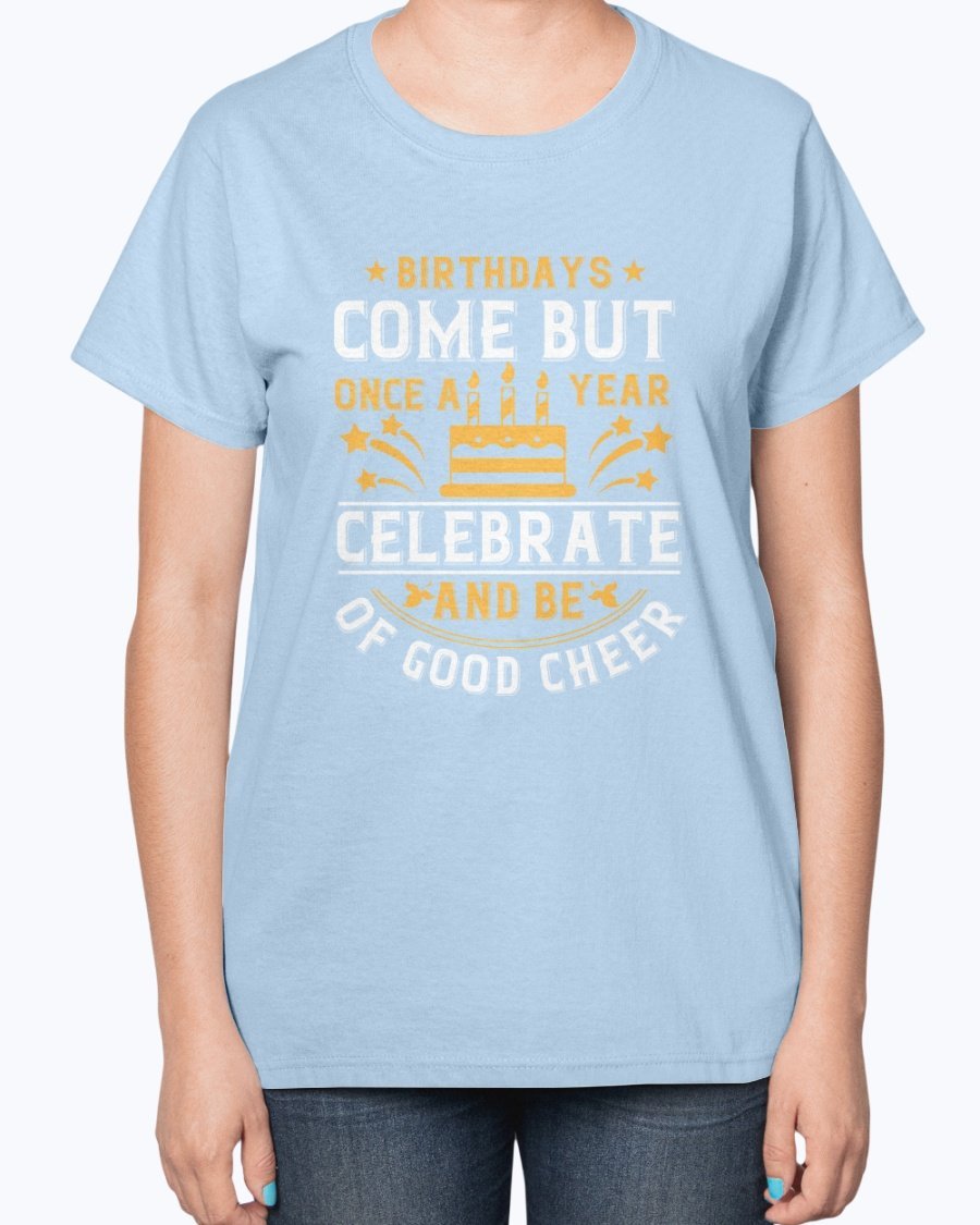 A stylish Birthday T-Shirt featuring a contoured fit and feminine-inspired design, perfect for celebrating birthdays.