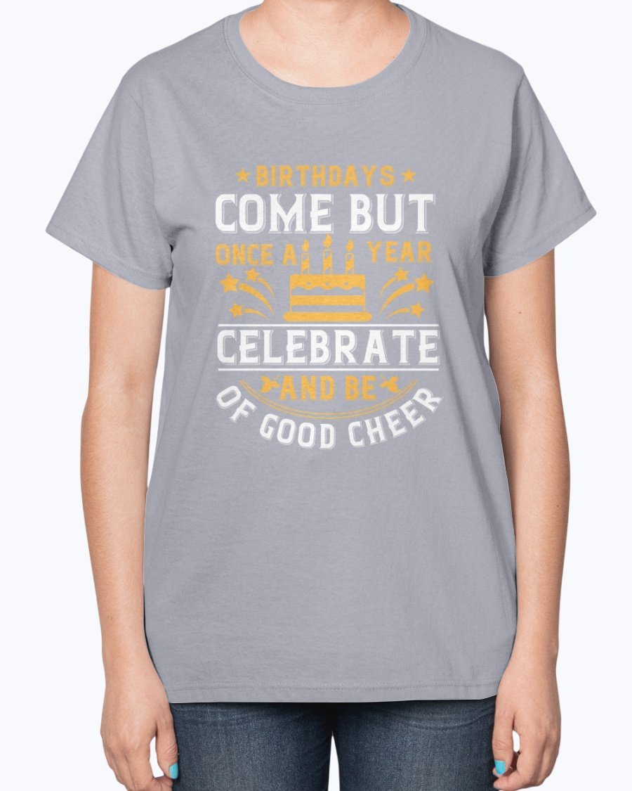 A stylish Birthday T-Shirt featuring a contoured fit and feminine-inspired design, perfect for celebrating birthdays.