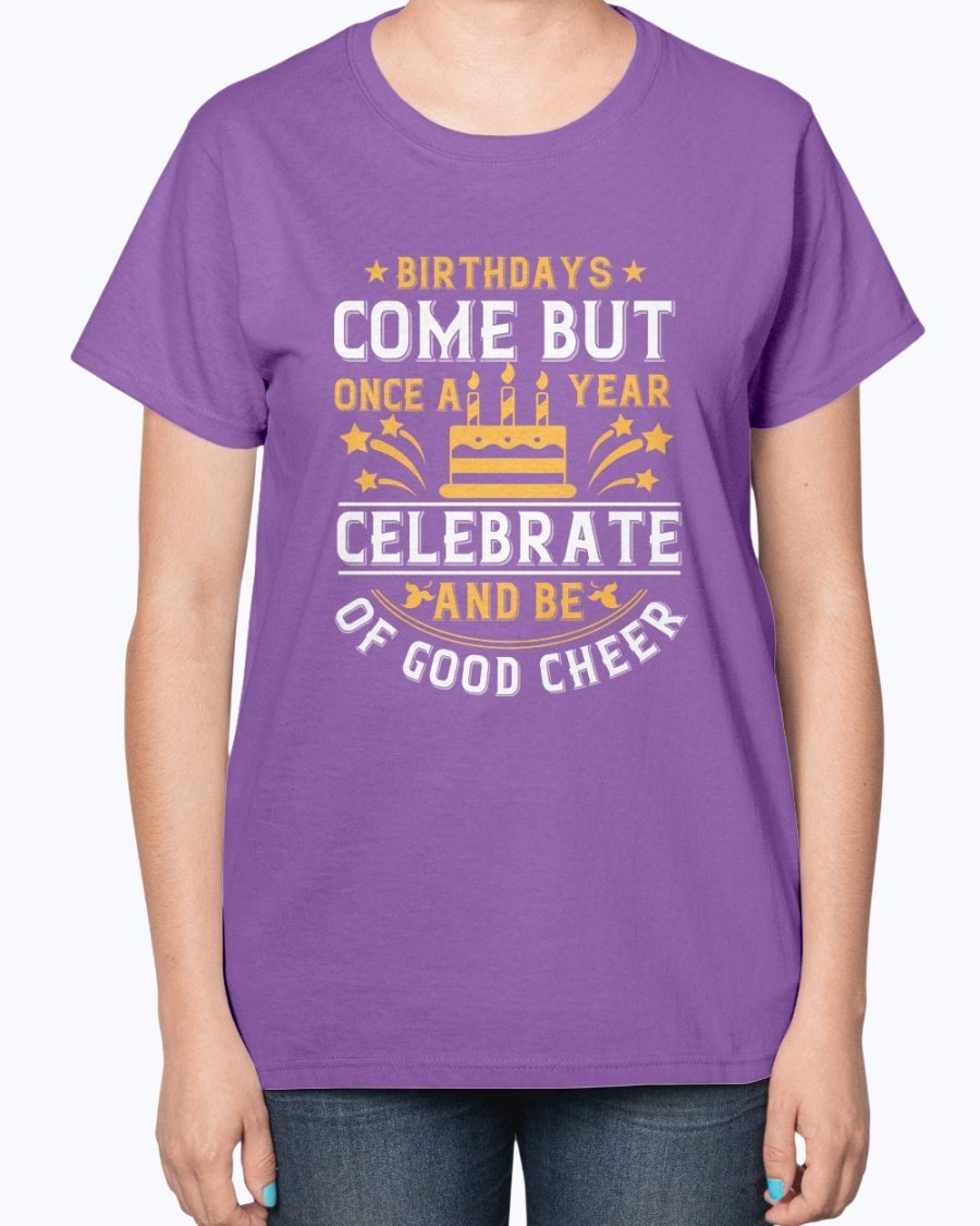 A stylish Birthday T-Shirt featuring a contoured fit and feminine-inspired design, perfect for celebrating birthdays.