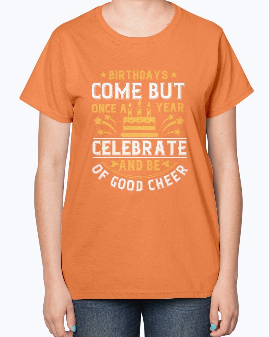 A stylish Birthday T-Shirt featuring a contoured fit and feminine-inspired design, perfect for celebrating birthdays.