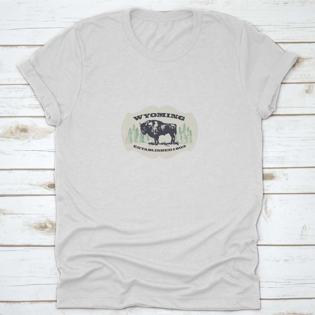 Bison Design Welcome To Wyoming travel art featuring scenic landscapes and iconic imagery of Wyoming.