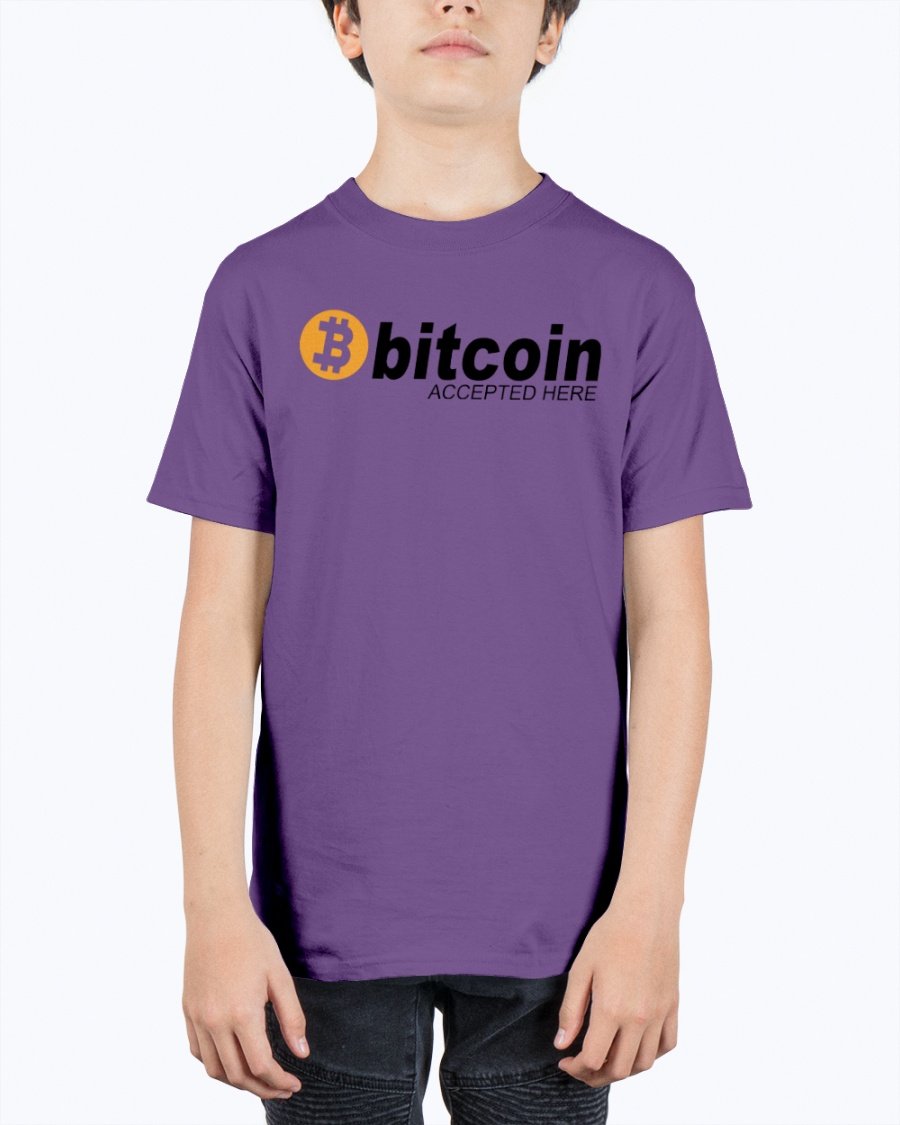 Unisex youth tee featuring Bitcoin logo, made from soft cotton, perfect for casual wear.