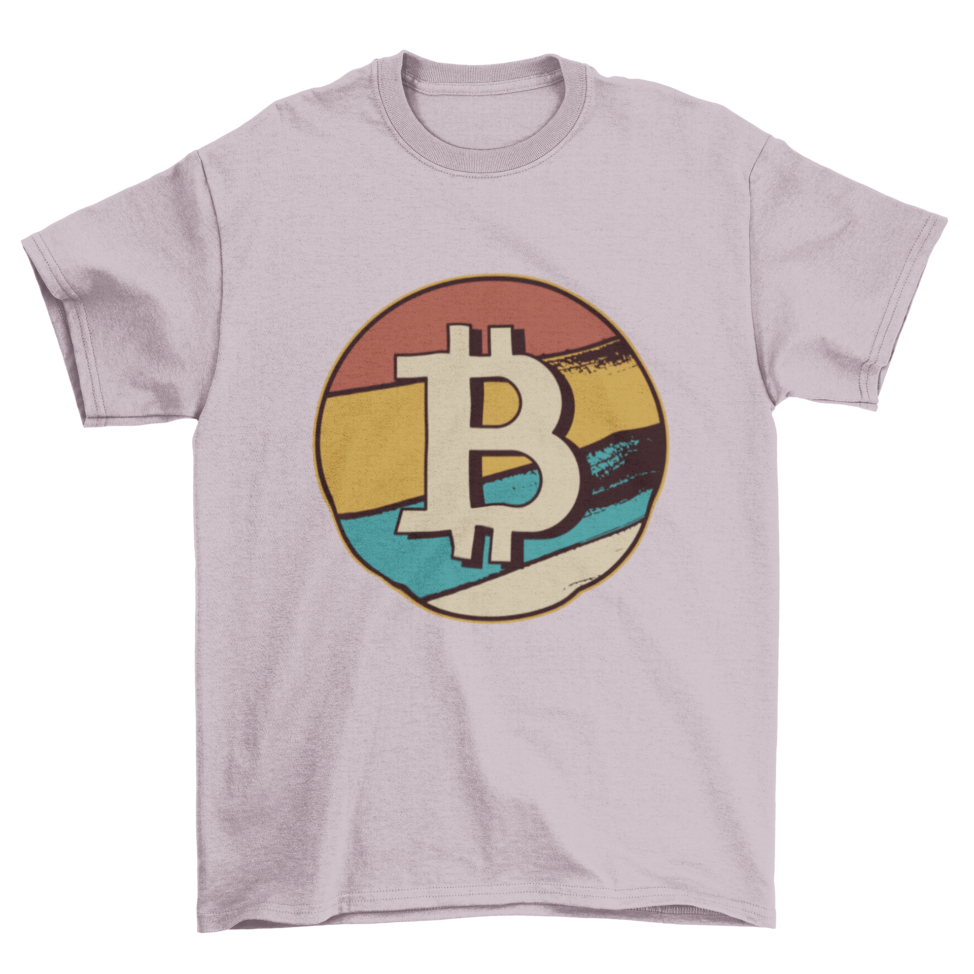 A stylish Bitcoin retro t-shirt featuring the Bitcoin symbol in a vintage design, perfect for cryptocurrency enthusiasts.