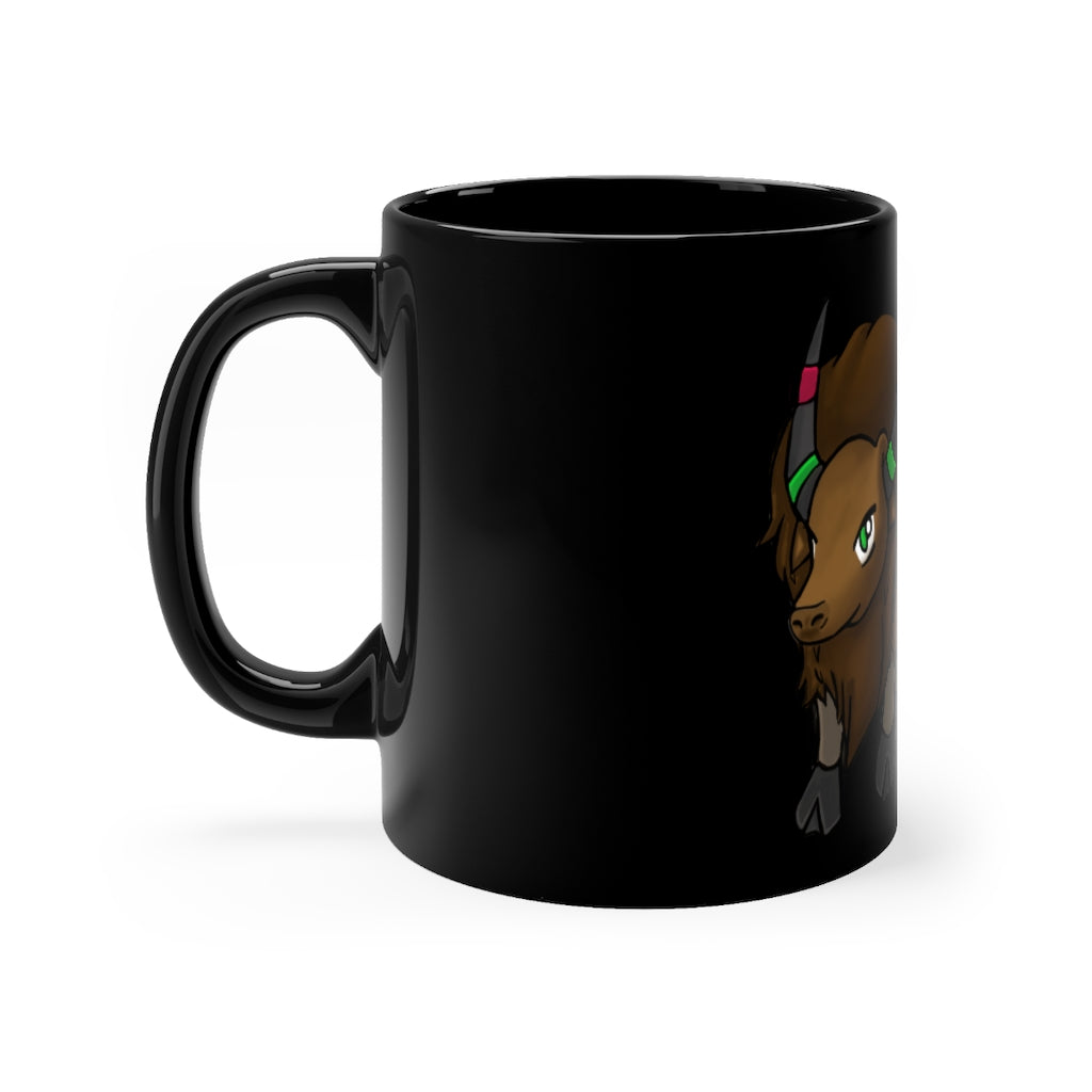 Bitox Black mug 11oz, featuring a sleek black ceramic design with rounded corners and a comfortable C-handle.