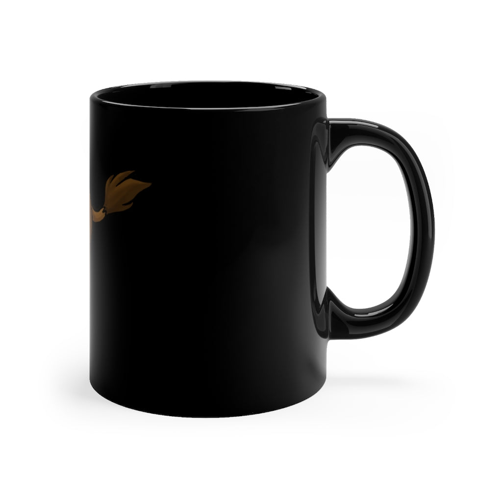 Bitox Black mug 11oz, featuring a sleek black ceramic design with rounded corners and a comfortable C-handle.