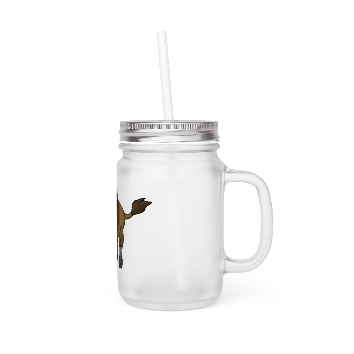 A stylish Bitox Mason Jar made of frosted glass, featuring a straw and lid, perfect for personalized drinks.