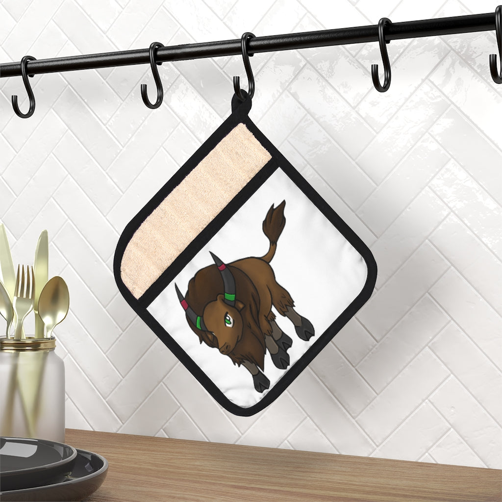 Bitox Pot Holder with Pocket, 9x9 inches, featuring a stylish design and black cotton hanging loop for easy storage.