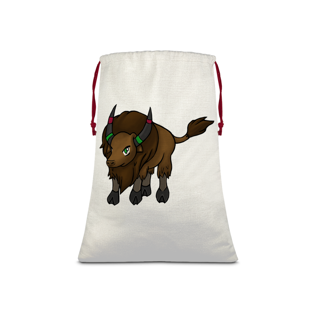 Bitox Sublimation Linen Drawstring Sack with red drawstring, showcasing a linen effect and eco-friendly printed design, perfect for Christmas gifts.