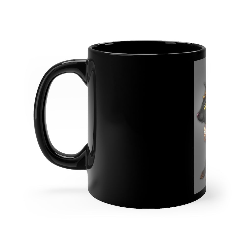 Black Amara Black mug, 11oz capacity, featuring a sleek design with rounded corners and a comfortable C-handle.