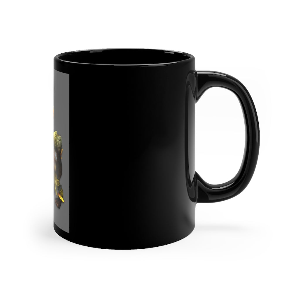 Black Amara Black mug, 11oz capacity, featuring a sleek design with rounded corners and a comfortable C-handle.