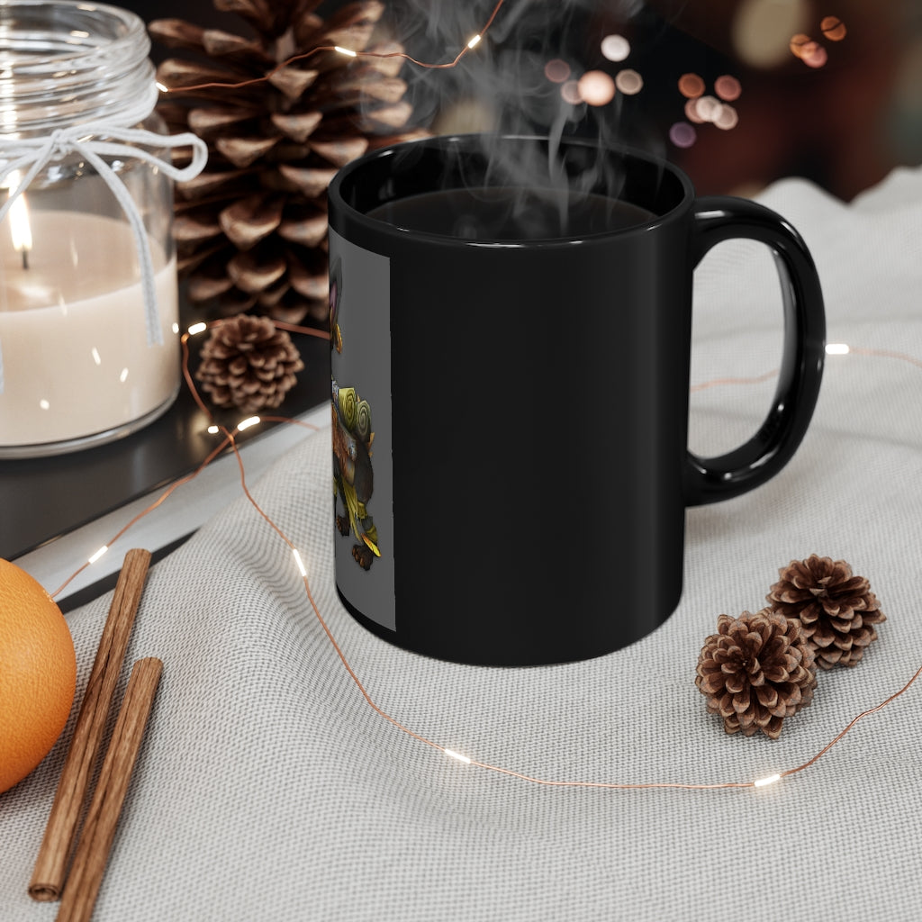 Black Amara Black mug, 11oz capacity, featuring a sleek design with rounded corners and a comfortable C-handle.